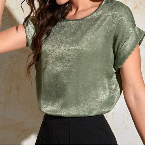 Moxidress V Neck Roll Up Long Sleeves Blouse Shirt main image 1